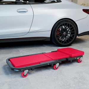 Automotive Z Creeper Seat, 2-in-1 330 lbs Rolling Garage Mechanic Creeper & Stool with Pad, 6 Wheels, Red - Image 9