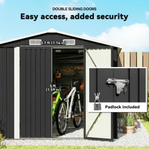 Outsunny 12' x 10' Metal Shed, Heavy Duty Outdoor Storage Shed with 4 Vents and Lockable Double Doors, Dark Grey - Image 9