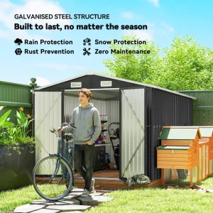 Outsunny 12' x 10' Metal Shed, Heavy Duty Outdoor Storage Shed with 4 Vents and Lockable Double Doors, Dark Grey - Image 4