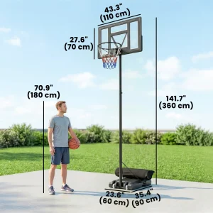 Soozier Basketball Hoop Stand Outdoor, 4.4–10 ft Single Hand Rotation Adjustable with Shatterproof Backboard & Weight Bag - Image 8