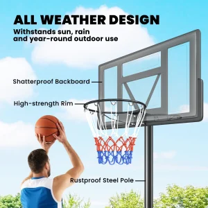 Soozier Basketball Hoop Stand Outdoor, 4.4–10 ft Single Hand Rotation Adjustable with Shatterproof Backboard & Weight Bag - Image 7