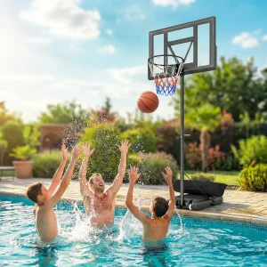 Soozier Basketball Hoop Stand Outdoor, 4.4–10 ft Single Hand Rotation Adjustable with Shatterproof Backboard & Weight Bag - Image 5