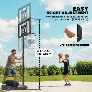 Soozier Basketball Hoop Stand Outdoor, 4.4–10 ft Single Hand Rotation Adjustable with Shatterproof Backboard & Weight Bag - Image 4