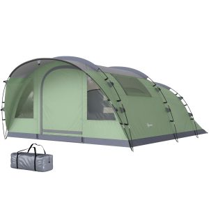 Outsunny Multi-Room Camping Tent for 2-4 Person, Easy Set up Large Family Tent with 4 Windows, Porch, Light Green - Image 2