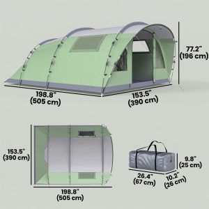 Outsunny Multi-Room Camping Tent for 2-4 Person, Easy Set up Large Family Tent with 4 Windows, Porch, Light Green - Image 3