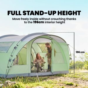 Outsunny Multi-Room Camping Tent for 2-4 Person, Easy Set up Large Family Tent with 4 Windows, Porch, Light Green - Image 5