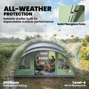 Outsunny Multi-Room Camping Tent for 2-4 Person, Easy Set up Large Family Tent with 4 Windows, Porch, Light Green - Image 6