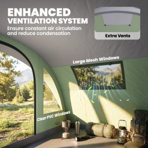 Outsunny Multi-Room Camping Tent for 2-4 Person, Easy Set up Large Family Tent with 4 Windows, Porch, Light Green - Image 7