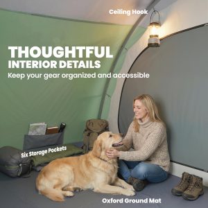 Outsunny Multi-Room Camping Tent for 2-4 Person, Easy Set up Large Family Tent with 4 Windows, Porch, Light Green - Image 9