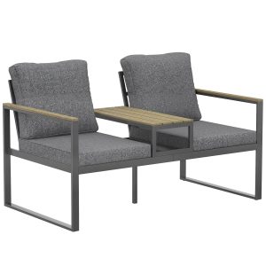 Outsunny Outdoor Garden Bench with Integrated Table, 2 Seater Patio Loveseat with Thick Cushions, 136 cm Grey - Image 11