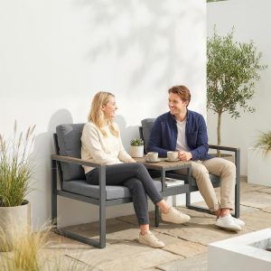 Outsunny Outdoor Garden Bench with Integrated Table, 2 Seater Patio Loveseat with Thick Cushions, 136 cm Grey - Image 10