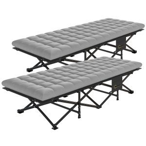 Outsunny Set of 2 Camping Cot with Soft Pad, 32" Extra Wide Folding Cots with Non-Slip Feet and Carry Bag, Grey - Image 2