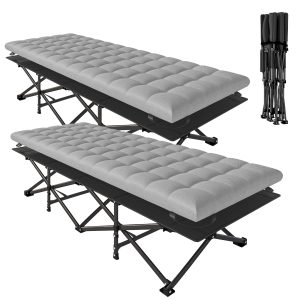 Outsunny Set of 2 Camping Cot with Soft Pad, 32" Extra Wide Folding Cots with Non-Slip Feet and Carry Bag, Grey - Image 11