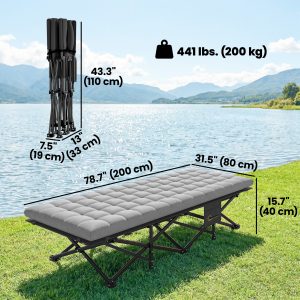 Outsunny Set of 2 Camping Cot with Soft Pad, 32" Extra Wide Folding Cots with Non-Slip Feet and Carry Bag, Grey - Image 3