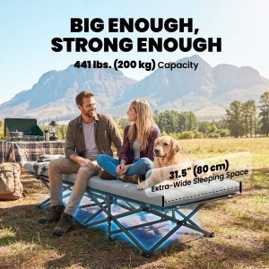 Outsunny Set of 2 Camping Cot with Soft Pad, 32" Extra Wide Folding Cots with Non-Slip Feet and Carry Bag, Grey - Image 5