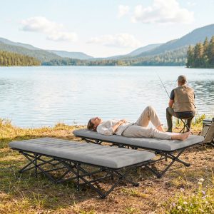 Outsunny Set of 2 Camping Cot with Soft Pad, 32" Extra Wide Folding Cots with Non-Slip Feet and Carry Bag, Grey - Image 8