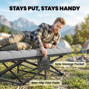 Outsunny Set of 2 Camping Cot with Soft Pad, 32" Extra Wide Folding Cots with Non-Slip Feet and Carry Bag, Grey - Image 9