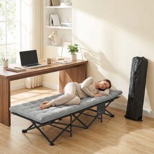 Outsunny Set of 2 Camping Cot with Soft Pad, 32" Extra Wide Folding Cots with Non-Slip Feet and Carry Bag, Grey - Image 10