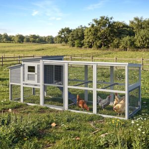 PawHut Large Chicken Coop, Wooden Hen House with Covered Run, Nesting Box, Pull-Out Tray, Opening Asphalt Roof - Image 1