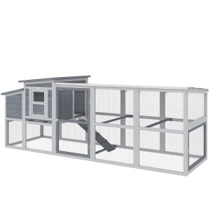 PawHut Large Chicken Coop, Wooden Hen House with Covered Run, Nesting Box, Pull-Out Tray, Opening Asphalt Roof - Image 2