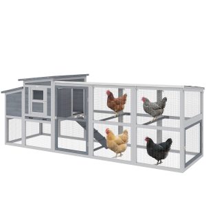 PawHut Large Chicken Coop, Wooden Hen House with Covered Run, Nesting Box, Pull-Out Tray, Opening Asphalt Roof - Image 11