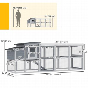 PawHut Large Chicken Coop, Wooden Hen House with Covered Run, Nesting Box, Pull-Out Tray, Opening Asphalt Roof - Image 3