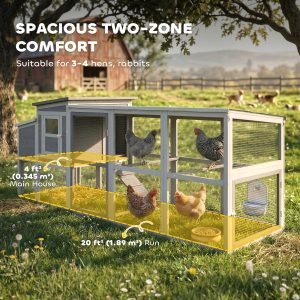 PawHut Large Chicken Coop, Wooden Hen House with Covered Run, Nesting Box, Pull-Out Tray, Opening Asphalt Roof - Image 4