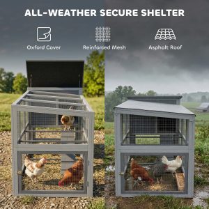PawHut Large Chicken Coop, Wooden Hen House with Covered Run, Nesting Box, Pull-Out Tray, Opening Asphalt Roof - Image 5