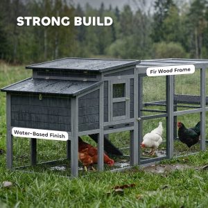 PawHut Large Chicken Coop, Wooden Hen House with Covered Run, Nesting Box, Pull-Out Tray, Opening Asphalt Roof - Image 7