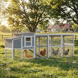 PawHut Large Chicken Coop, Wooden Hen House with Covered Run, Nesting Box, Pull-Out Tray, Opening Asphalt Roof - Image 8