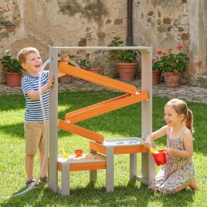 Qaba Wooden Sandbox, Kids Sand and Water Table with Waterway Track and Dual Boxes, Sensory Table for Outdoor, Grey - Image 8