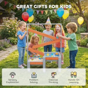 Qaba Wooden Sandbox, Kids Sand and Water Table with Waterway Track and Dual Boxes, Sensory Table for Outdoor, Grey - Image 10