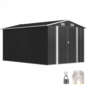 Outsunny 12' x 10' Metal Shed, Heavy Duty Outdoor Storage Shed with 4 Vents and Lockable Double Doors, Dark Grey - Image 3