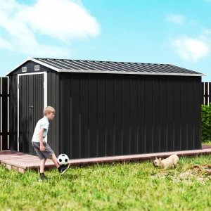 Outsunny 12' x 10' Metal Shed, Heavy Duty Outdoor Storage Shed with 4 Vents and Lockable Double Doors, Dark Grey - Image 6
