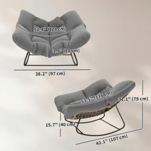 Indoor Outdoor Papasan Rocking Chair, Oversized Rocking Egg Chair with Cushion for Garden, Patio, Grey - Image 10
