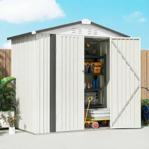 6.5' x 4' Outdoor Storage Shed, Metal Garden Shed with Lockable Double Doors, 4 Vents, Silver-White - Image 3