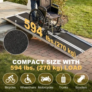 10ft Wheelchair Ramp, 600lbs Capacity Non-Slip Aluminum - Image 5