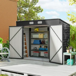 8 x 4FT Galvanized Garden Storage Shed, Metal Outdoor Shed with Double Doors and 2 Vents, Grey - Image 10