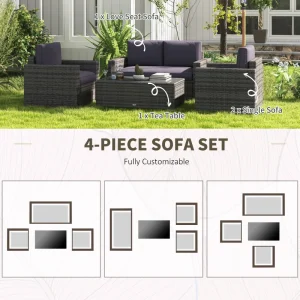 Outsunny Outdoor Furniture with Table, Wicker Furniture with Loveseat and 2 Chair for Garden, Poolside, Grey - Image 10