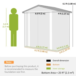 6.5' x 4' Outdoor Storage Shed, Metal Garden Shed with Lockable Double Doors, 4 Vents, Yellow - Image 3