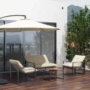 Outsunny 4 Piece Outdoor Furniture Set, Patio Conversation Set with Tempered Glass Table, Loveseat, 2 Chairs and Cushions, Beige - Image 10