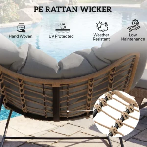 Indoor Outdoor Papasan Rocking Chair, Oversized Rocking Egg Chair with Cushion for Garden, Patio, Grey - Image 9