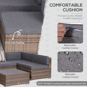 7 Pieces Patio Furniture Set, Rattan Conversation Set Garden Wicker Sofa Set with Washable Cushions and Coffee Table, All Weather PE Rattan Sectional Sofa, Grey - Image 7