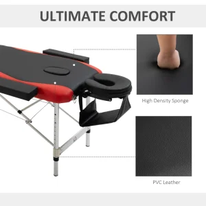 85" 3 Section Foldable Massage Table Professional Salon Spa Facial Couch Bed (Black/Red) - Image 8