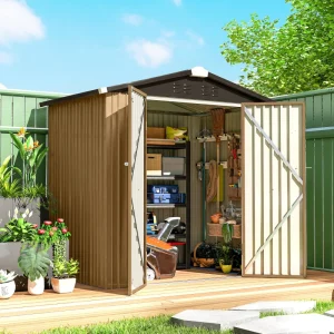 6.5' x 4' Outdoor Storage Shed, Metal Garden Shed with Lockable Double Doors, 4 Vents, Yellow - Image 4
