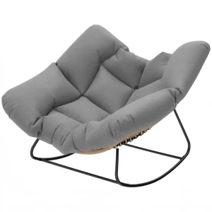 Indoor Outdoor Papasan Rocking Chair, Oversized Rocking Egg Chair with Cushion for Garden, Patio, Grey - Image 8