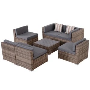 7 Pieces Patio Furniture Set, Rattan Conversation Set Garden Wicker Sofa Set with Washable Cushions and Coffee Table, All Weather PE Rattan Sectional Sofa, Grey - Image 2