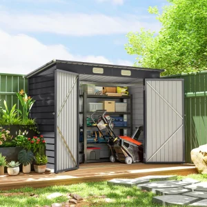 8 x 4FT Galvanized Garden Storage Shed, Metal Outdoor Shed with Double Doors and 2 Vents, Grey - Image 9