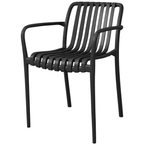 Stackable Patio Chairs Set of 4, Outdoor Dining Chairs with Slatted Seat, Curved Backrest, Armrests, Black - Image 11
