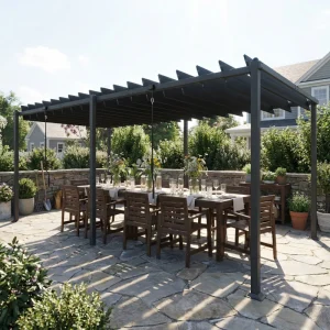 10' x 19' Louvered Pergola with UPF50+ Adjustable Roof and Aluminum Frame, Outdoor Pergola Gazebo, Dark Grey - Image 3